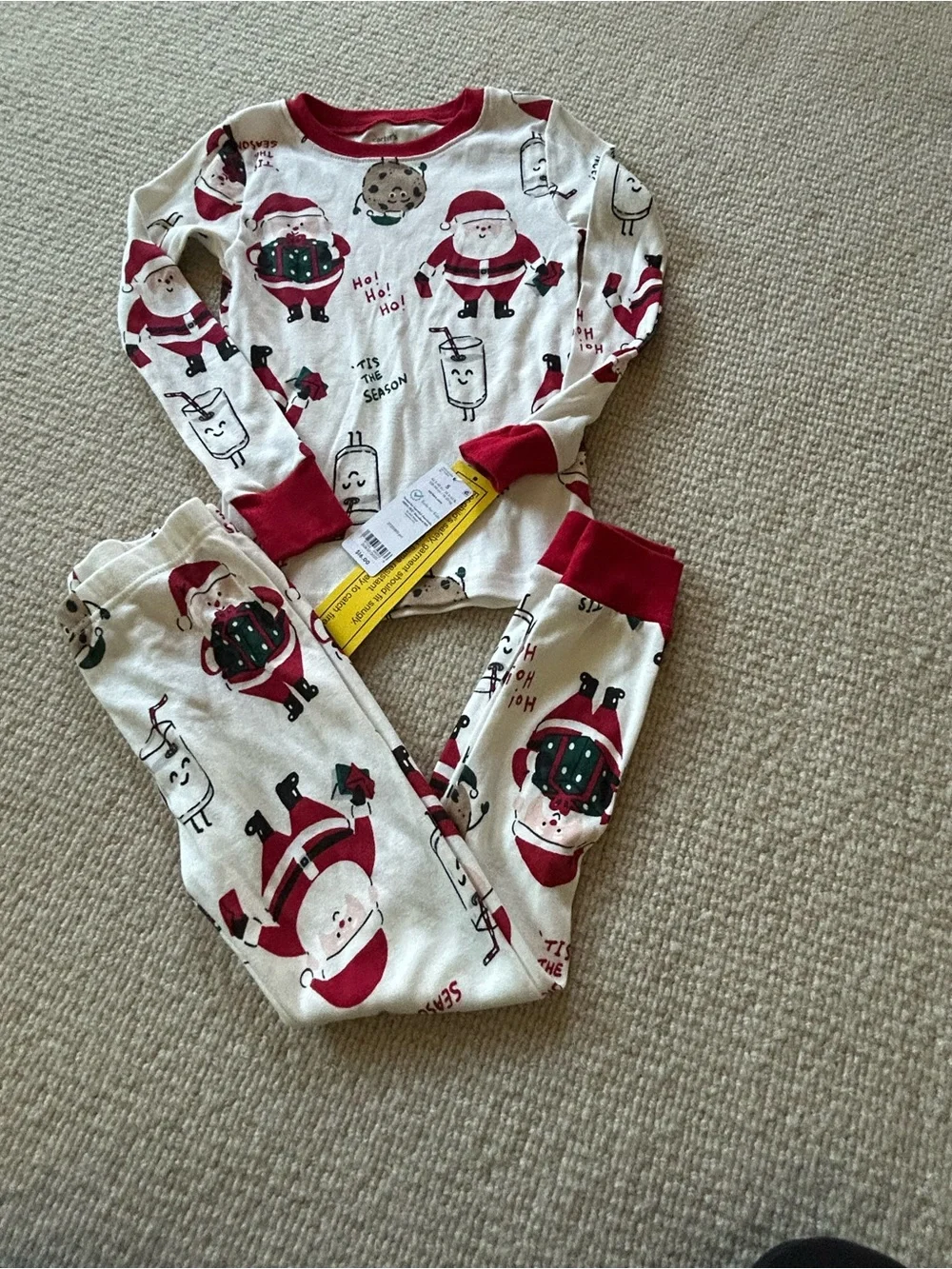 Carter's Cream and Red Santa Print One-Piece Pajamas